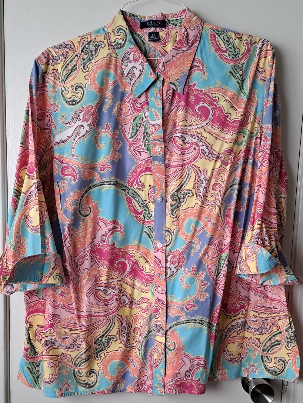 Chaps Pastel Paisley Button-Down Shirt in Pink, Aqua & Yellow 3X